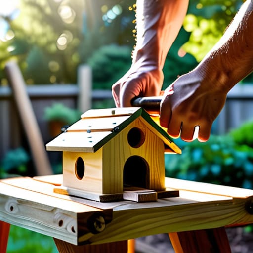 Family learning how to build a birdhouse.