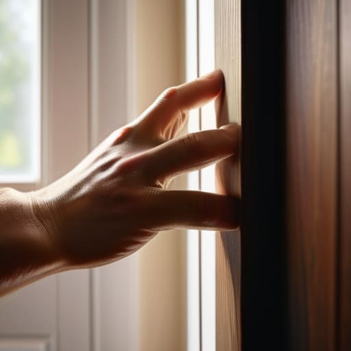 Man weatherstripping a door to stop drafts.